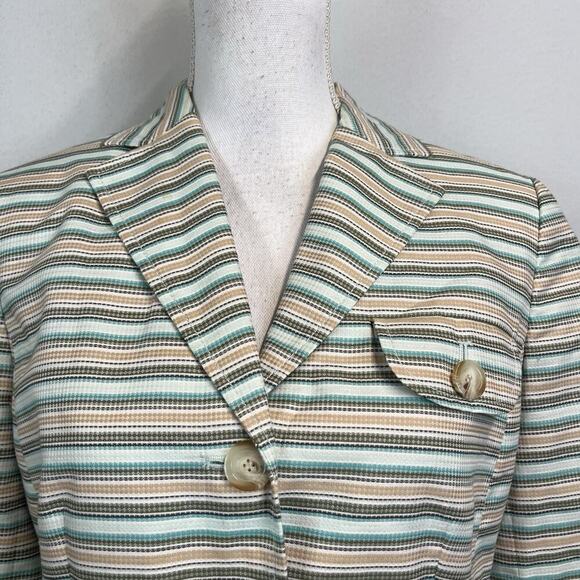 Ann Taylor Loft Blazer Jacket size 8 Blue Olive Khaki Pockets Casual Career Slim - Picture 3 of 7
